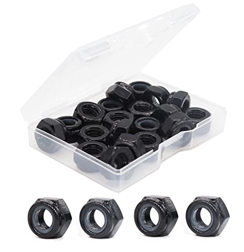 Nueces  | 20 Piezas Tuercas de Bloqueo de Nylon Negro M8-1.25Mm, Tuercas Hexagonales Autoclavadas de Acero al Carbono con Recubrimiento de Zinc Nueces Nueces