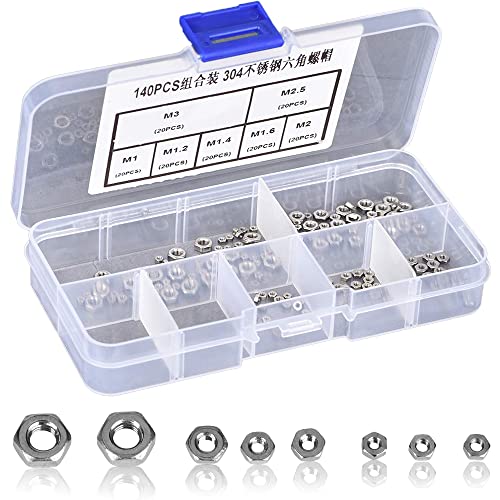 Nueces  | Tuercas Hexagonales, 140 Piezas de Tuercas de Hardware, Kit de Surtido de Tuercas Hexagonales de Acero Inoxidable, Tuercas de Rosca Hexagonal M1/M1.2/M1.4/M1.6/M2/M2.5/M3 Nueces Nueces