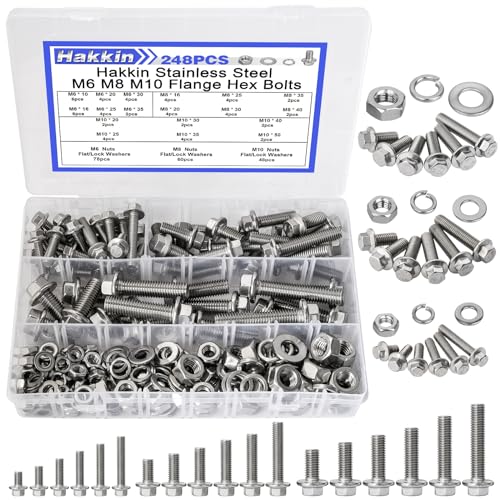 Pernos  | 248 Piezas de Tornillos Hexagonales con Brida M6 M8 M10 – Kit de Surtido de Tornillos Métricos, Tornillos Hexagonales con Brida y Tuercas, Tornillo M6, Tornillo M8 x 1.25, Tornillo M10-1.25, Tornillos de Acero Inoxidable, Kit de Surtido de Tornillos, Tuercas y Arandelas. Pernos Pernos