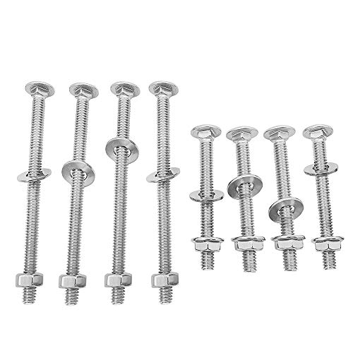 Pernos  | 8 Juegos de Hardware Universal para Cabeceros o Pieceros, Tuercas y Tornillos de 4 Pulgadas y 2 1/2″ de Largo, para Muebles, Camas, Cunas y Sillas, Tornillo de Cabeza Redonda y Cuello Cuadrado, Tornillo de Carro. Pernos Pernos