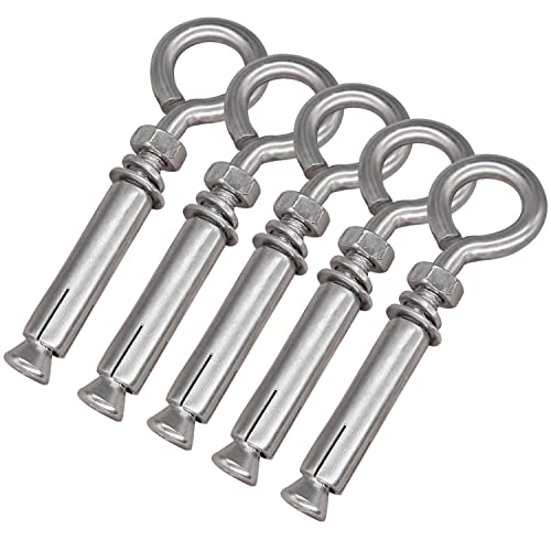 Pernos  | Anclajes de pared de concreto de expansión de 5/16″ X 4-3/16″, tornillos de ojo de acero inoxidable 304 de alta resistencia con hombro para pared de concreto, paquete de 5. Pernos Pernos