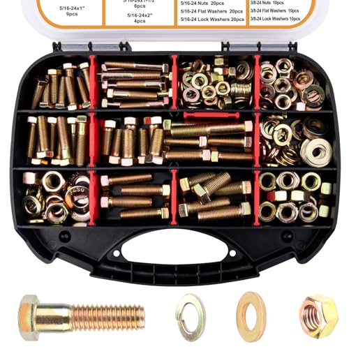 Pernos  | Kit de surtido de pernos hexagonales de rosca fina de grado 8, 210 piezas, 5/16-24, 3/8-24, 7/16-20, 1/2-20, tornillos de cabeza hexagonal UNF, tuercas y arandelas. Pernos Pernos