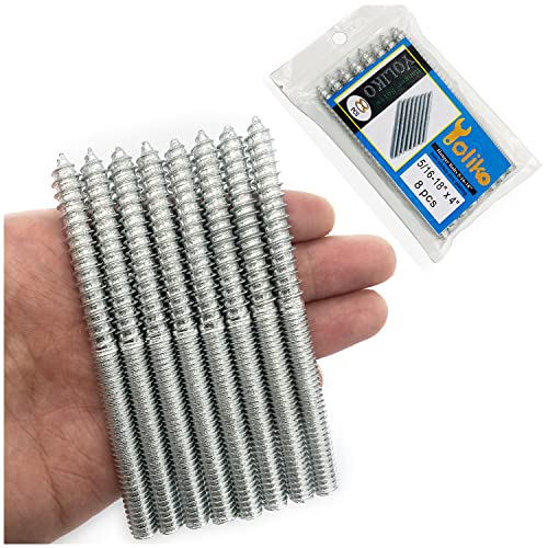 Pernos  | Paquete de 8 Tornillos de Colgar 5/16-18 X 4 Pulgadas, Tornillos Doble Cabeza Plateados 5/16-18″, Tornillos de Dowel de Madera 5/16, Tornillos Autoperforantes, Tornillos de Colgar para Muebles, Varillas Roscas Dobles, Tornillo de 1 mm de Longitud. Pernos Pernos