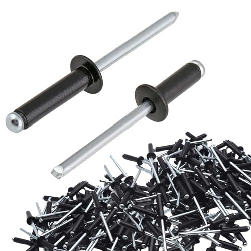 Remaches  | 100 Piezas de Remaches Pop de Aluminio con Flange Negra 3/16″ X 1″ de Largo con Mandril de Acero de Gran Cabeza, Remaches de Aluminio Grandes para Barcos, Cuerpo en Cúpula, Juego de Remaches Ciegos para Trabajo en Chapas de Acero y Conductos Marinos. Remaches Remaches