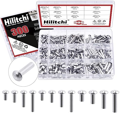 Remaches  | Hilitchi 3 Piezas Remaches de Cabeza Sólida de Aluminio M4 M5 M6 con Estuche de Almacenamiento, Remaches de Cabeza de Brasero Remaches Remaches