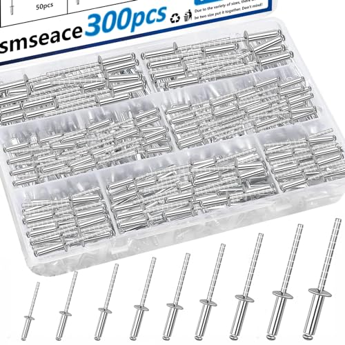 Remaches  | Kit de 300 Piezas de Remaches de Acero Inoxidable en 8 Tamaños (1/8″, 5/32″, 3/16″) para Metal/Muebles/Automotriz/Instruments – Juego de Remaches de Acero Inoxidable Remaches Remaches