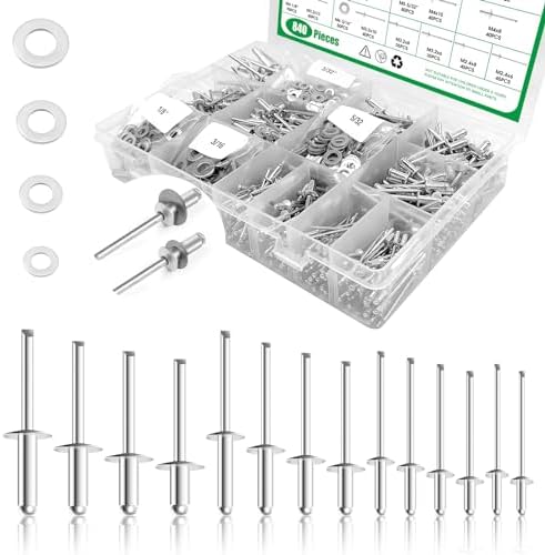 Remaches  | Kit de 84 Piezas de Remaches Pop en 18 Tamaños con Arandelas de Respaldo, Remaches Ciegos de Aluminio de 3/32″, 1/8″, 5/32″, 3/16″ para RV, Remolques, Muebles y Electrodomésticos. Remaches Remaches