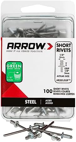 Remaches  | Rivetes de acero cortos Rss1/8Ip de 1/8 pulgada para metal, tela, cuero y reparación de automóviles, paquete de 100. Remaches Remaches