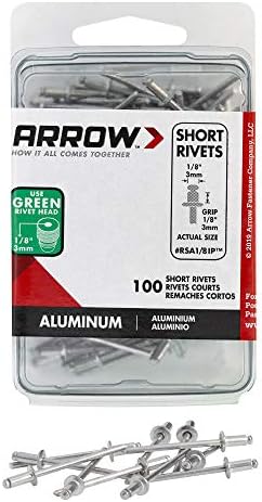 Remaches  | Rivetes de Aluminio Cortos Rsa1/8Ip de 1/8 Pulgadas para Metal, Tela, Cuero y Reparación de Autos, Paquete de 100 Remaches Remaches