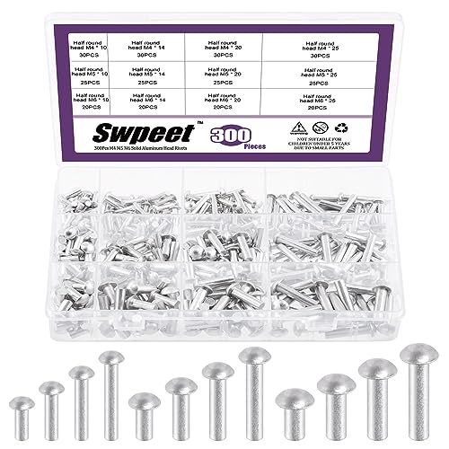 Remaches  | Swpeet 3 Pack Remaches de Cabeza de Brasier de Aluminio Sólido M4 M5 M6 × 1Mm 14Mm 2Mm 25Mm, Remaches de Aluminio, Acabado Liso, Cabeza Universal, Alta Resistencia a la Corrosión para Reparación de Barcos, Aeronaves y Fabricación de Armaduras. Remaches Remaches