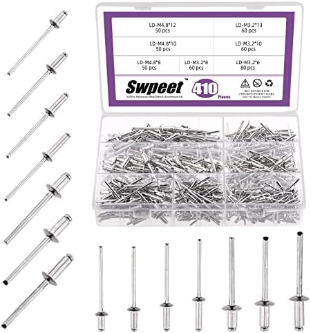 Remaches  | Swpeet Kit de 41 Piezas de Remaches Ciegos de Aluminio con Flange Pequeña de 1/4″, 5/16″, 3/8″ y 1/2″, Remaches Pop de Tipo de Abierto para Uso Interior y Exterior Remaches Remaches