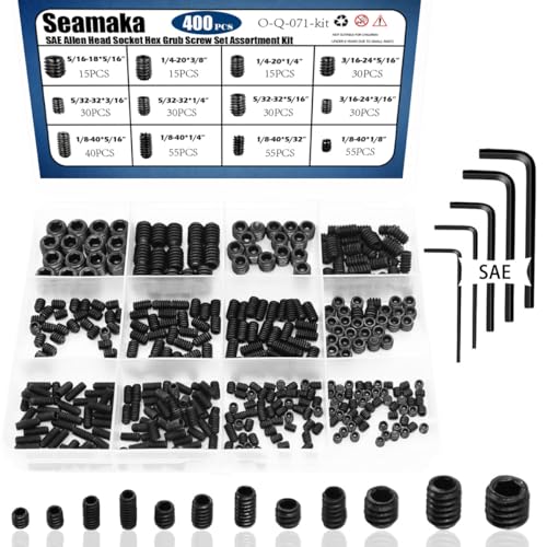 Tornillos  | Juego de tornillos de cabeza hexagonal interna Allen de 400 piezas 1/8-40 a 5/16-18 (negro), kit de assortimento de tornillos de ajuste de acero aleado de clase 12.9 de 12 tamaños con 5 llaves hexagonales para manijas de puertas y luminarias. Sujetadores Tornillos