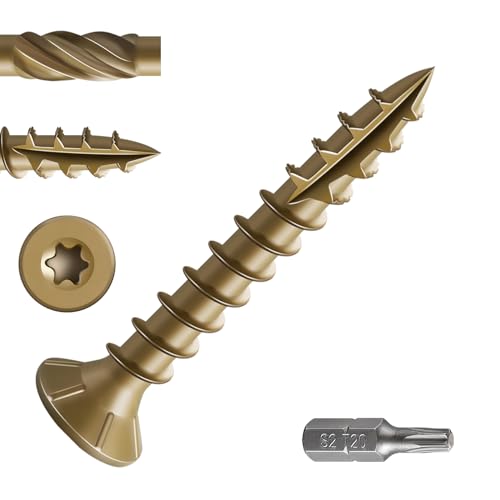 Tornillos  | Tornillos para Deck de 1″, (480 Pcs) 2 Lbs. Tornillos de Madera para Exterior, Resistentes a la Oxidación, Recubiertos de Epoxi, Bronce, Bit Estrella T20 Sujetadores Tornillos