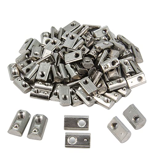 Tuercas en T  | 100 Pcs Tuercas en T de resorte de media ronda M4 de la serie 2020 para ranura de 6 mm en perfiles de extrusión de aluminio 2020 2040 2060 2080 (20S-M4) Sujetadores Tuercas en T