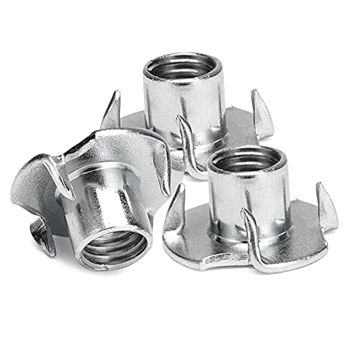 Tuercas en T  | 100 Piezas de Tuercas T M6, Tuercas en Forma de T de Acero Inoxidable Galvanizado de 4 Puntas, Kit de Sujetadores con Inserciones Ciegas para Madera, Fijaciones de Muebles de Madera, Agarraderas para Escalada en Roca. Sujetadores Tuercas en T