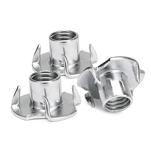 Tuercas en T  | Tuercas en T M6 X 8Mm de 4 Puntas, Insertos Rosqueados Galvanizados para Carpintería, Patas de Muebles, Agarre para Escalada (100 Pcs) Sujetadores Tuercas en T