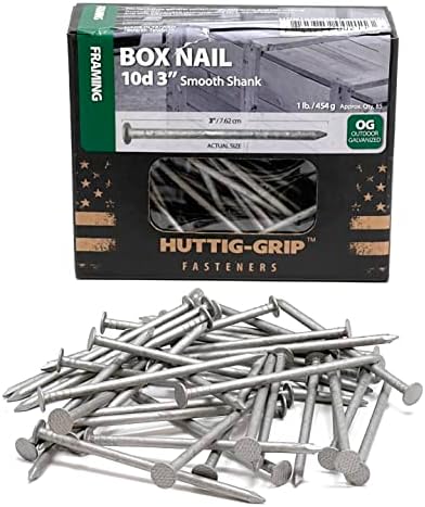 Uñas  | Clavos para enmarcar Huttig-Grip 3 en tamaño 1D, calibre 1-1/2, acabado galvanizado para exteriores, paquete de 1 lb con 85 clavos. Sujetadores Uñas