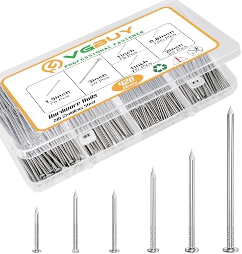 Uñas  | Kit de Asortimento de Clavos de Acero Inoxidable de 420 Piezas, Clavos de Hasta 3 Pulgadas de Largo para Colgar Imágenes, 6 Tamaños de Clavos para Colgar Cuadros, Clavos Pequeños, Clavos para Pared, Clavos para Madera, Clavos de Acabado. Sujetadores Uñas