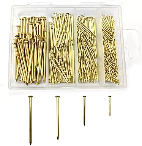 Uñas  | Kit de Asortimiento de 45 Piezas de Clavos, Clavos de Latón para Colgar Imágenes, Set de Asortimiento de Clavos de Acabado Dorado, (0.78 Pulgadas | 1 Pulgada | 1.57 Pulgadas | 2 Pulgadas) Clavos Pequeños para Colgar Imágenes/Pared de Madera/Pared de Concreto. Sujetadores Uñas