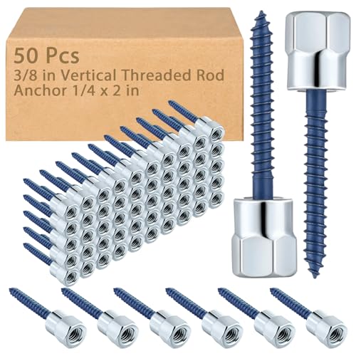 Varillas roscadas y pernos  | 5 Piezas de Anclaje de Varilla Roscada Vertical de 3/8 Pulgadas, Accesorio de Varilla Roscada Super Screw de 1/4 x 2 Pulgadas, Anclaje de Varilla Vertical Diseñado para Estructuras de Madera y Concreto, Soporte para Tuberías, Color Plateado y Azul. Sujetadores Varillas roscadas y pernos