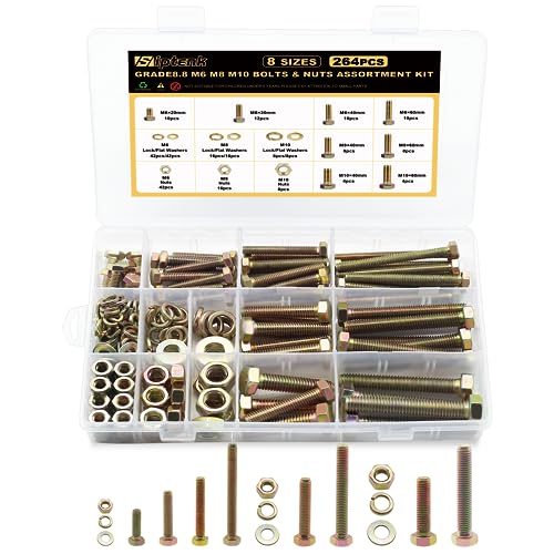 Juegos de tornillos y pernos  | Kit de 264 Piezas de Tornillos y Tuercas de Alta Resistencia M6 M8 M10, Tornillos de Cabeza Hexagonal Métricos de Grado 8.8, Juego de Tuercas y Arandelas Planas Variadas. Juegos de tornillos y pernos Juegos de tornillos y pernos