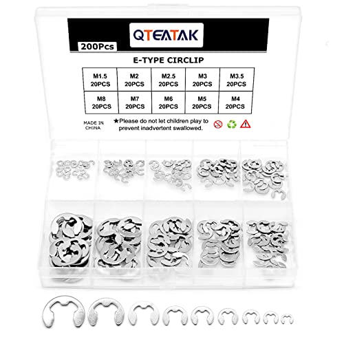 Anillos de retención  | Juego de 200 Piezas de Clips E de Acero Inoxidable de 10 Tamaños – Juego de Anillos Retenedores Externos – Acero Inoxidable 304 (1.5Mm 2Mm 2.5Mm 3Mm 3.5Mm 4Mm 5Mm 6Mm 7Mm 8Mm) Anillos de retención Anillos de retención