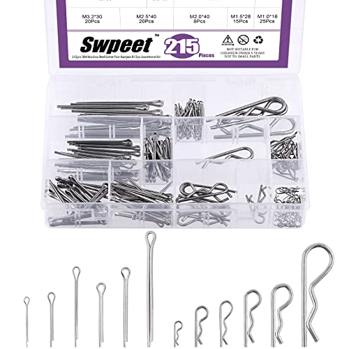 Clavos  | Swpeet 215 Piezas 34 Pasadores de Acero Inoxidable, Pasadores de Pelo, Pasadores de Enganche y Clips en Forma de R, Kit de Surtido de Sujetadores, Conjuntos de Pasadores de Pelo y Clips R de Múltiples Tamaños para Uso en el Sistema de Bloqueo de Pasadores de Enganche Clavos Clavos