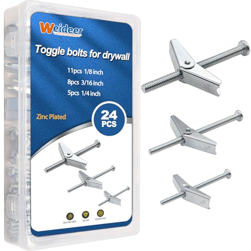 Anclas  | 24 Piezas de Anclajes de Pared Toggle para Drywall 1/8In 3/16In 1/4In Anclajes de Drywall de Alta Resistencia, Anclajes Mariposa, Kit de Tornillos Toggle y Tuercas de Ala para Paredes Huecas y Techos Anclas Anclas